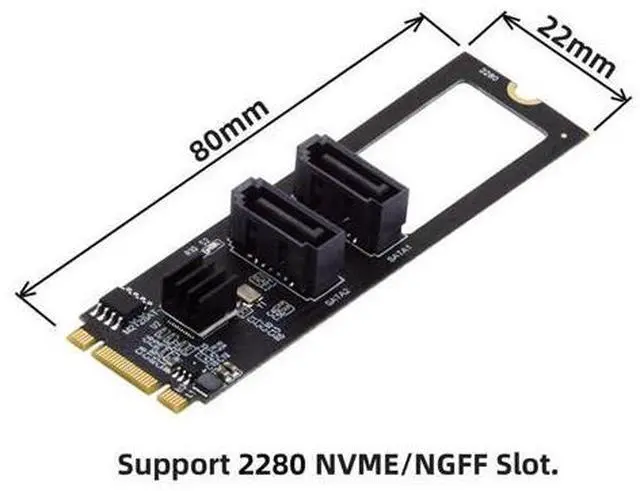 Alt view image 6 of 7 - NGFF Key B+M PCI Express to SATA 3.0 6Gbps Dual Ports Vertical Adapter Converter Hard Drive Extension Card JMB582 2280