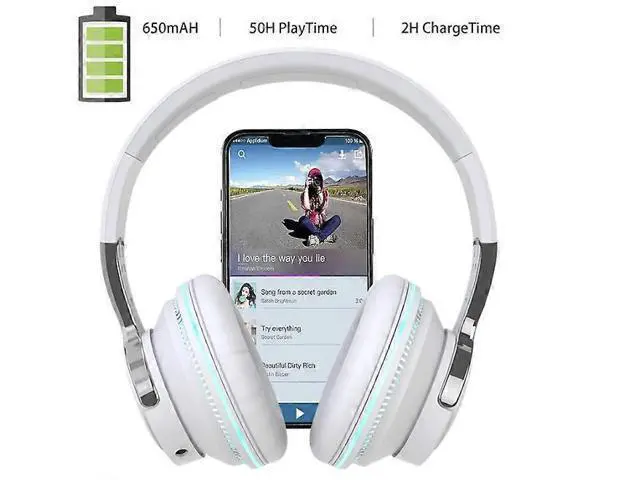 Alt view image 2 of 5 - H2 LED Light Up Bluetooth Headphones Over Ear, Hi-Fi Stereo, Foldable, 50H Battery, White