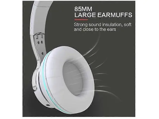 Alt view image 3 of 5 - H2 LED Light Up Bluetooth Headphones Over Ear, Hi-Fi Stereo, Foldable, 50H Battery, White