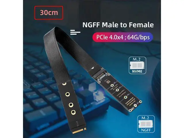 Alt view image 3 of 7 - NGFF M-Key NVME Male to Female Extension PCI Express Cable 30cm PCI-E 4.0 for Mainboard SSD 2230/2242/2260/2280