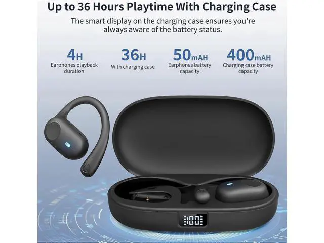 Alt view image 2 of 5 - Open Ear Bluetooth 5.3 Headphones, IP54 Waterproof, 36H Playback, Lightweight for Running & Cycling (White)