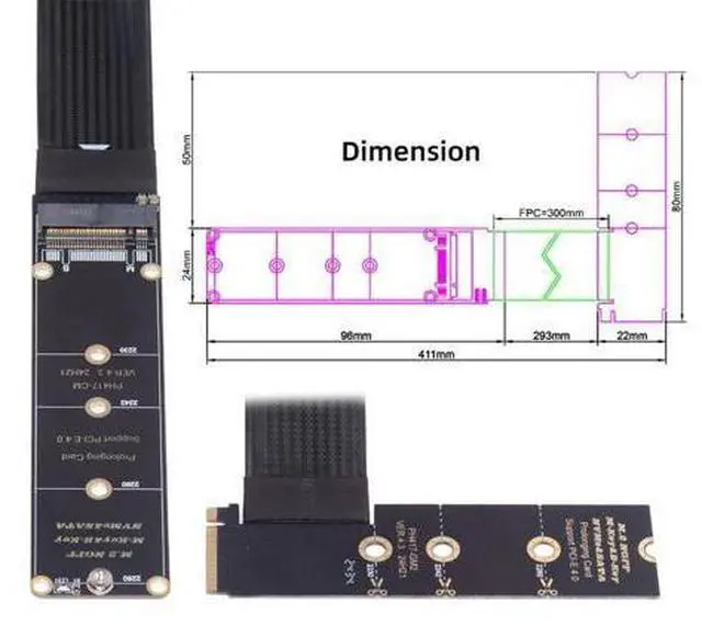 Alt view image 7 of 7 - NGFF M-Key NVME Male to Female Extension PCI Express Cable 30cm Right Angled Type 90 Degree PCI-E 4.0 for Mainboard SSD 2230/2242/2260/2280