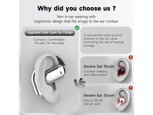 Alt view image 2 of 5 - Open Ear Bluetooth 5.4 Headphones, 50H Playtime Wireless Sport Earbuds with LED Display & Secure Ear Hooks