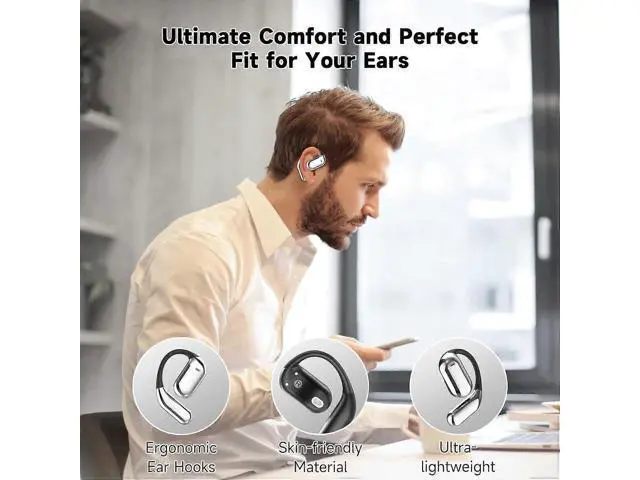 Alt view image 5 of 5 - Open Ear Bluetooth 5.4 Headphones, 50H Playtime Wireless Sport Earbuds with LED Display & Secure Ear Hooks