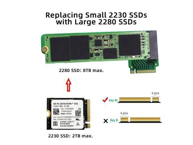 Alt view image 2 of 7 - NVME M-Key 22x30mm to 22x80mm Angled Extension SSD Upgrade Adapter Compatible with ROG Ally Gaming