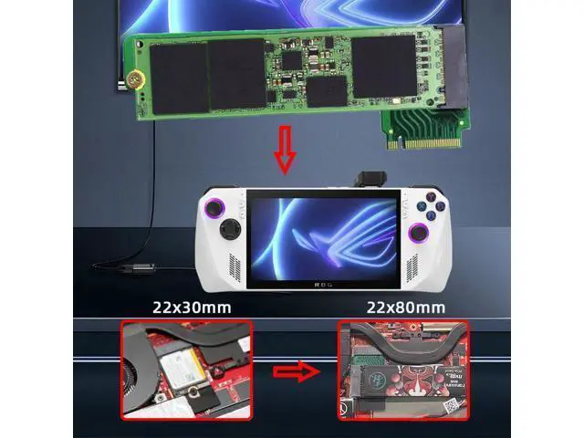 Alt view image 4 of 7 - NVME M-Key 22x30mm to 22x80mm Angled Extension SSD Upgrade Adapter Compatible with ROG Ally Gaming