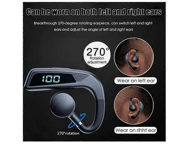 Alt view image 4 of 5 - Open Ear Bluetooth Earbuds, 30Hrs Playback, LED Display, IPX7 Waterproof, USB-C Fast Charging (Black)