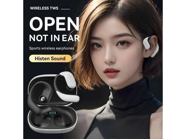 Alt view image 2 of 5 - Open Ear Bluetooth Headphones with 5.3 Chip, Stereo Sound & ENC for Sports, Driving Safety