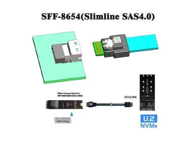 Alt view image 4 of 7 - OcuLink PCIe PCI-Express SFF-8611 4i to SFF-8654 Slimline SSD Data Active Cable 50cm