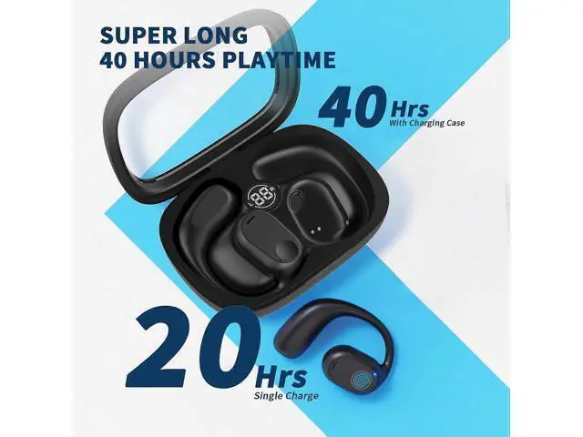 Alt view image 3 of 5 - Open Ear Bluetooth Headphones with Digital Display Case, 40H Playtime, Secure Earhooks