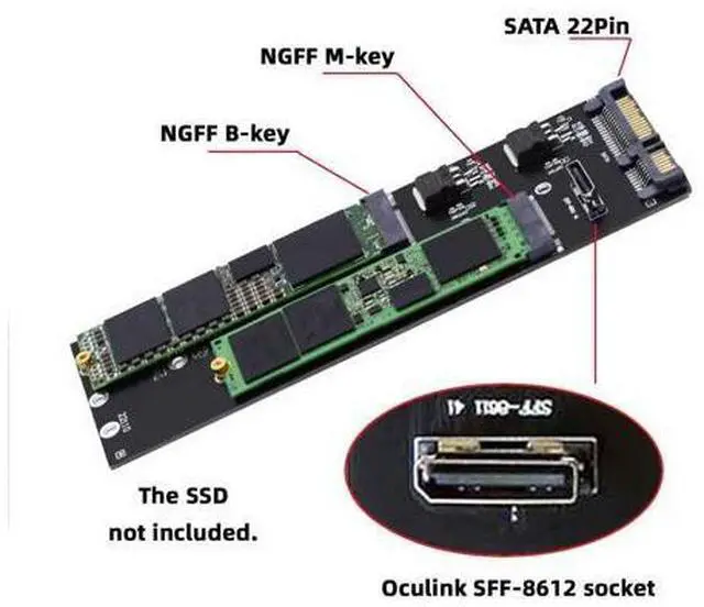 Alt view image 4 of 7 - Oculink SFF-8612 8611 to U.2 Kit M-Key to NVME PCIe SSD and NGFF to SATA Adapter for Mainboard