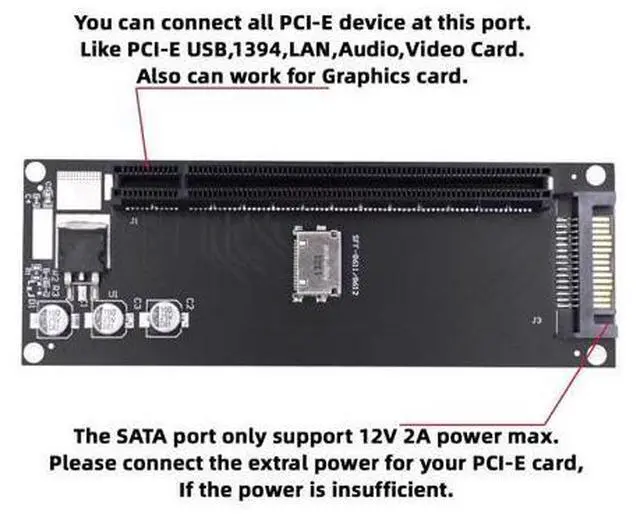 Alt view image 6 of 7 - Oculink SFF-8612 SFF-8611 to PCIE PCI-Express 16x 4X Adapter with SATA Power Port for Mainboard Graphics Card