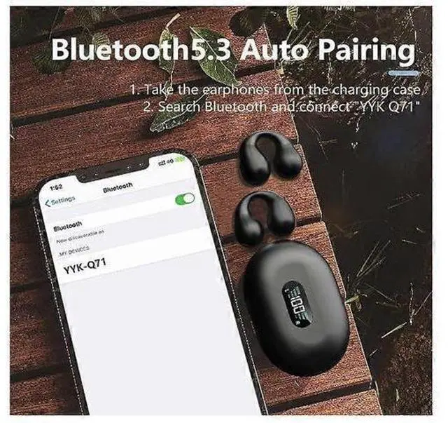 Alt view image 2 of 5 - Open Ear Clip Bluetooth Headphones, 30H Playtime Wireless Earbuds with Mic, Lightweight for Sports (Black)