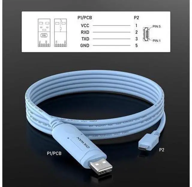 Alt view image 2 of 5 - OIKWAN USB to Micro USB Console Cable with FTDI Chipset, RS232 Serial Port Adapter for Cisco Routers/Switches, PLC, Industrial Control Devices, Compatible with Windows/Mac/Linux (6ft/1.8m)