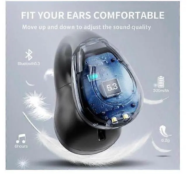 Alt view image 5 of 5 - Open Ear Clip Bluetooth Headphones, 30H Playtime Wireless Earbuds with Mic, Lightweight for Sports (Black)
