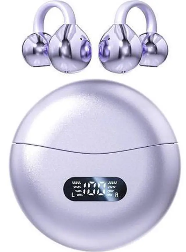 Main image of Open Ear Clip Headphones Wireless, Bluetooth 5.4, 5H Play, Wireless Charging Case (Purple)