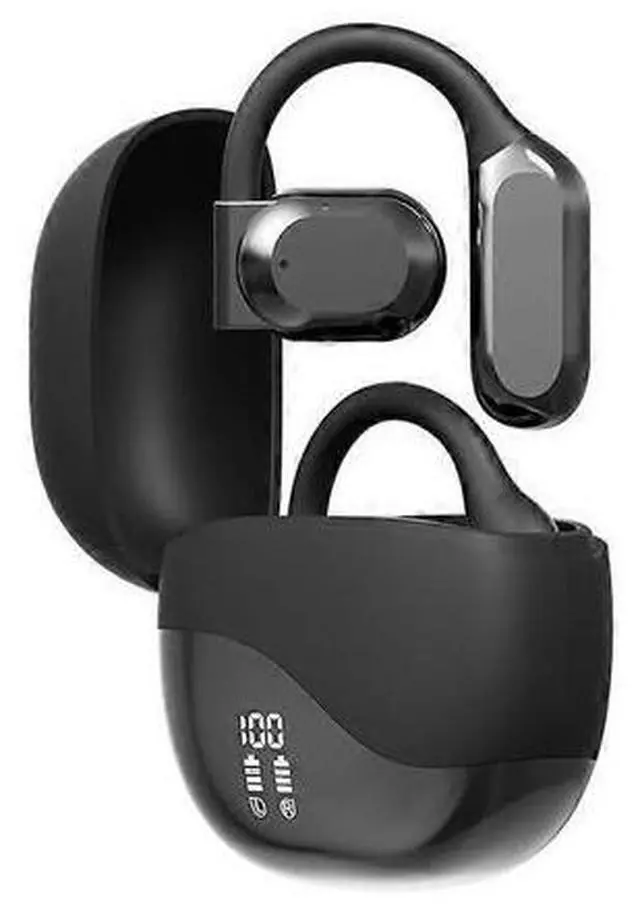 Main image of Open-Ear Bluetooth 5.3 Headphones with LED Display, 58H Playtime, Secure Fit (Black)