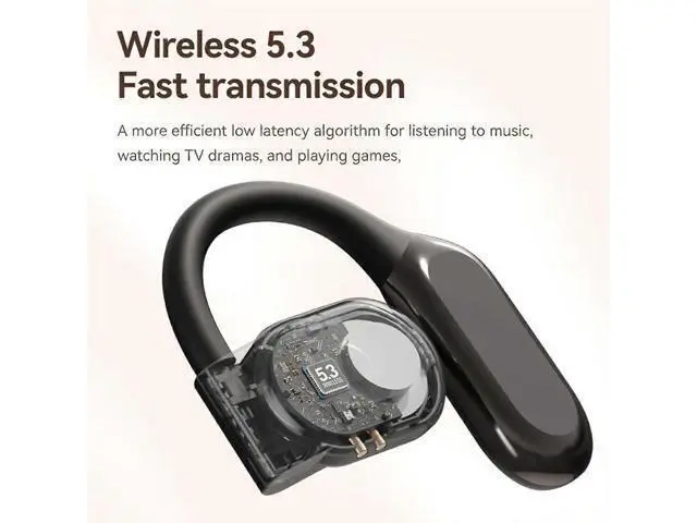 Alt view image 5 of 5 - Open-Ear Bluetooth 5.3 Headphones with LED Display, 58H Playtime, Secure Fit (Black)