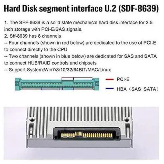 Alt view image 6 of 7 - PCI-E 3.0 x4 Lane to U.2 U2 Kit SFF-8639 Host Adapter for Intel Motherboard & 750 NVMe PCIe SSD Black