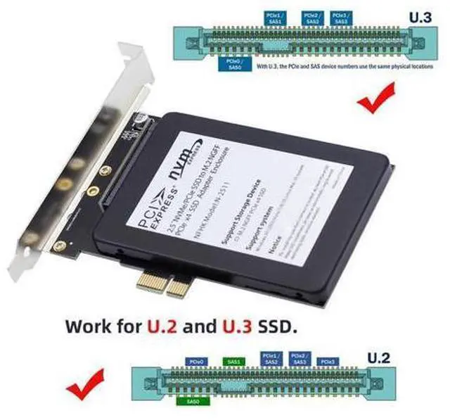 Alt view image 2 of 7 - PCI-E 4.0 X1 Lane to U.2 U.3 Kit SFF-8639 Host Adapter for Motherboard PM1735 NVMe PCIe SSD