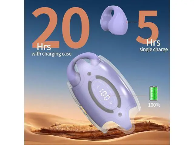 Alt view image 3 of 5 - Purple Open Ear Clip Headphones Bluetooth 5.3, 30H Playtime, Built-in Mic for Women
