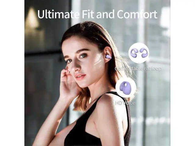 Alt view image 2 of 5 - Purple Open Ear Clip Headphones Bluetooth 5.3, 30H Playtime, Built-in Mic for Women