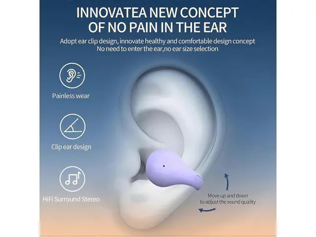 Alt view image 4 of 5 - Purple Open Ear Clip Headphones Bluetooth 5.3, 30H Playtime, Built-in Mic for Women