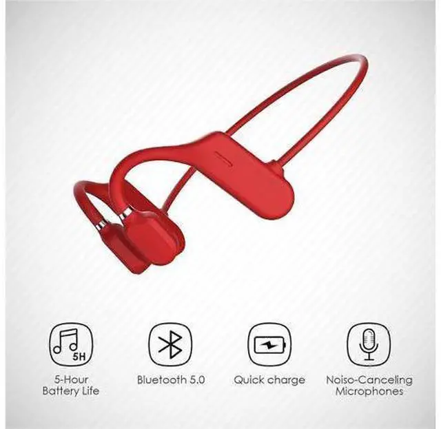 Alt view image 4 of 5 - Red Bone Conduction Headphones - Open Ear Bluetooth 5.0, IP55 Sweatproof, 5H Playtime for Running/Cycling