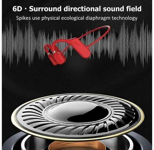 Alt view image 5 of 5 - Red Bone Conduction Headphones - Open Ear Bluetooth 5.0, IP55 Sweatproof, 5H Playtime for Running/Cycling