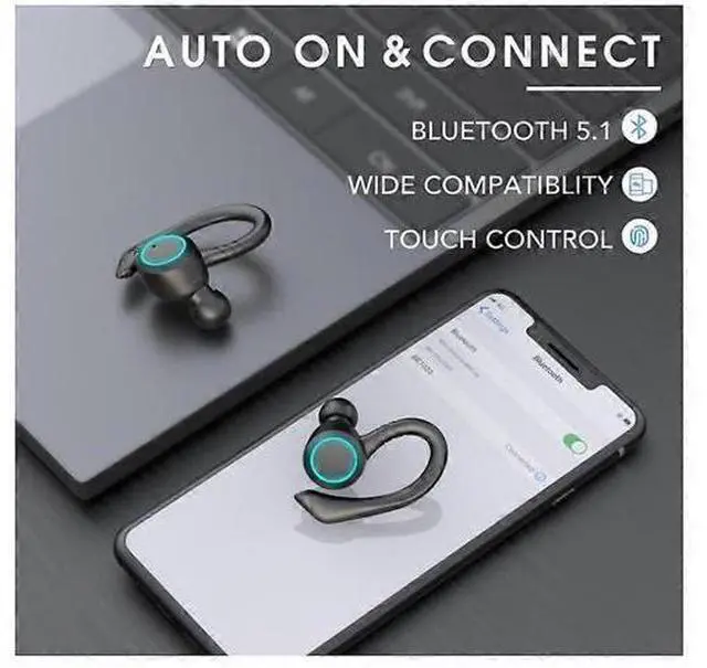 Alt view image 2 of 5 - Sport Wireless Earbuds Bluetooth 5.1, IPX7 Waterproof Over-Ear Running Headphones with 30H Playtime & Dual Mic (Black)