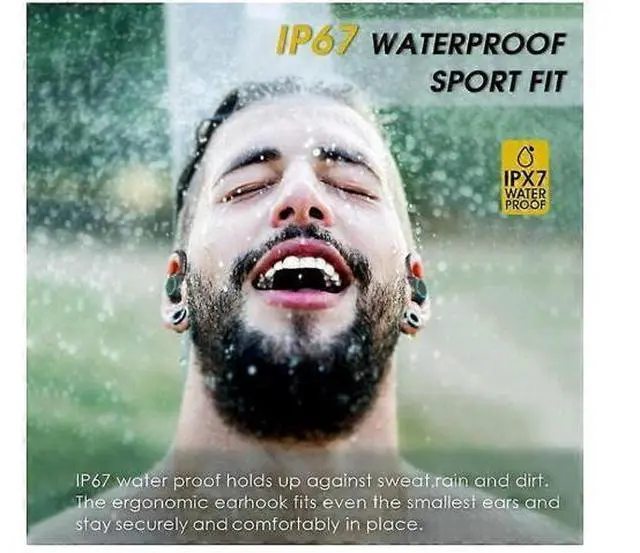 Alt view image 5 of 5 - Sport Wireless Earbuds Bluetooth 5.1, IPX7 Waterproof Over-Ear Running Headphones with 30H Playtime & Dual Mic (Black)