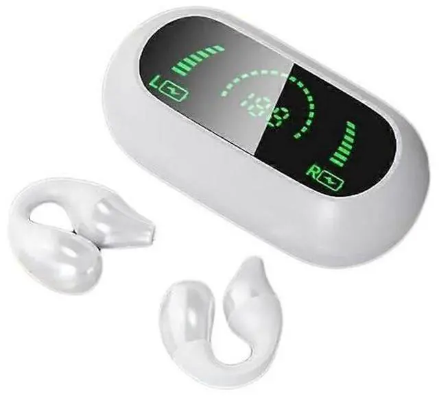 Main image of TWS Bone Conduction Headphones, Open Ear Clip Wireless Bluetooth 5.2, Noise Canceling for Sports & Gaming (White)