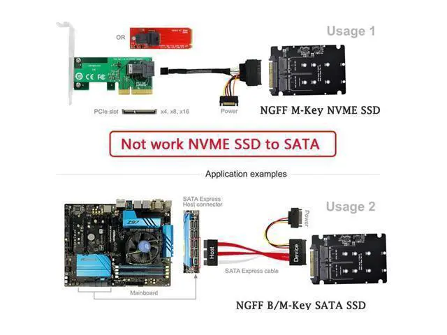 Alt view image 2 of 6 - SFF-8639 NVME U.2 to Combo NGFF M.2 M-Key SATA PCIe SSD Adapter for Mainboard Replace SSD 750 p3600 p3700