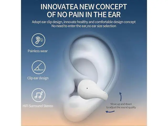 Alt view image 4 of 5 - White Open Ear Clip Headphones Bluetooth 5.3 with Mic, 30H Playtime for Women & Girls