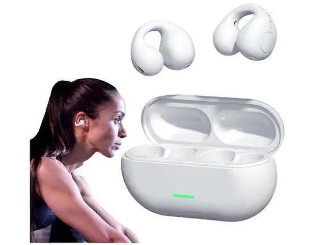 Alt view image 5 of 5 - White Open Ear Wireless Earbuds - Waterproof Clip-On Workout Headphones with 4.5H Battery