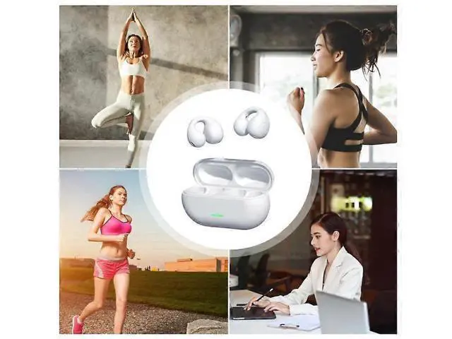 Alt view image 4 of 5 - White Open Ear Wireless Earbuds - Waterproof Clip-On Workout Headphones with 4.5H Battery
