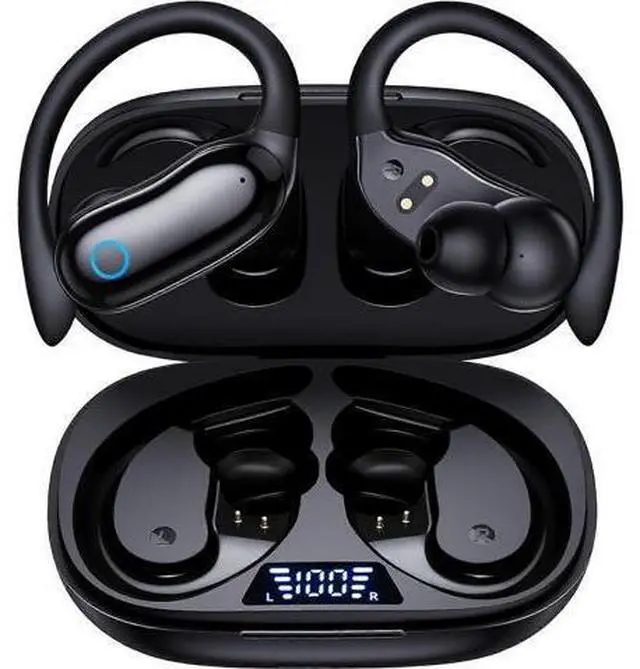 Main image of Wireless Bluetooth Earphones 96H Playback IPX7 Waterproof Over-Ear Bass Headphones w/Mic LED Display-Black