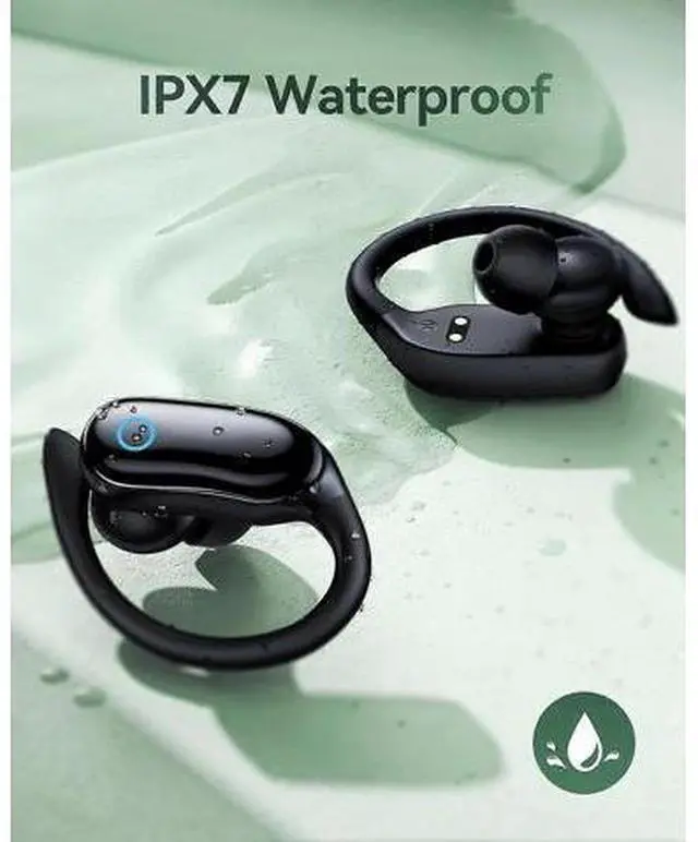 Alt view image 5 of 5 - Wireless Bluetooth Earphones 96H Playback IPX7 Waterproof Over-Ear Bass Headphones w/Mic LED Display-Black