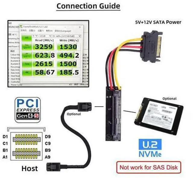 Alt view image 4 of 7 - SFF-8643 PCI-E 4.0 Female to U.2 SFF-8639 U.3 NVME PCIe PCI-Express SSD Adapter for Mainboard