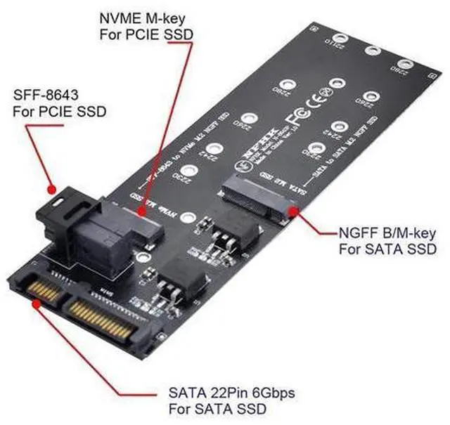 Alt view image 5 of 7 - SFF-8643 to U2 Kit NGFF M-Key to HD Mini SAS NVME PCIe SSD SATA Adapter for Motherboard