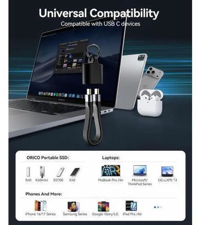Alt view image 7 of 7 - Short USB C Cable, 40Gbps 5inch USB4 Cable, PD 240W Fast Charging, 8K@60Hz, USB C to C Cable Compatible with Thunderbolt 4/3, iPhone 17 Series, Android, VR Device, External SSD-UC40