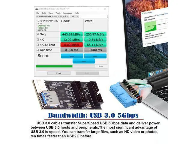 Alt view image 3 of 7 - Single 19/20Pin Header to USB 3.0 19/20Pin Dual Ports Female PCBA Type Adapter Splitter HUB 5Gbps