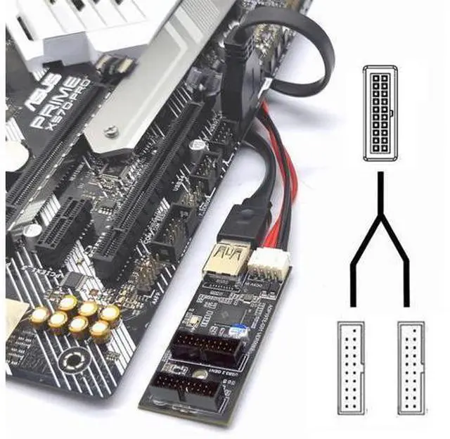 Alt view image 6 of 7 - Single 19/20Pin Header to USB 3.0 19/20Pin Dual Ports Female PCBA Type Adapter Splitter HUB 5Gbps