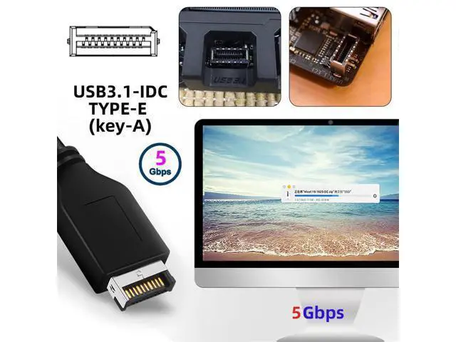 Alt view image 5 of 7 - Single 19/20Pin Header to USB 3.0 20Pin & Type-E Dual Ports Female PCBA Type Adapter Splitter HUB 5Gbps