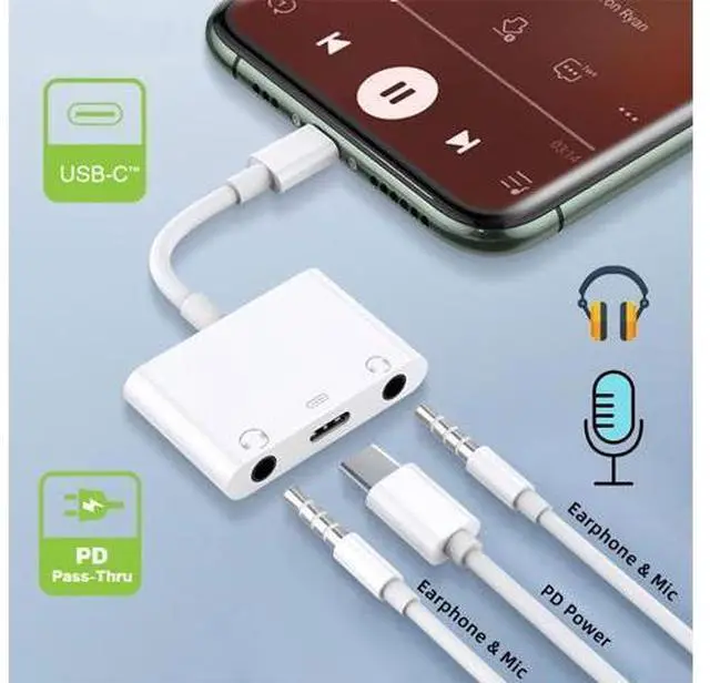 Alt view image 2 of 7 - Type C USB-C to Dual 3.5mm Audio AUX & MIC Sound Card with PD Power Charge Adapter Compatible with Laptop Tablet Phone