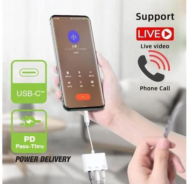 Alt view image 6 of 7 - Type C USB-C to Dual 3.5mm Audio AUX & MIC Sound Card with PD Power Charge Adapter Compatible with Laptop Tablet Phone