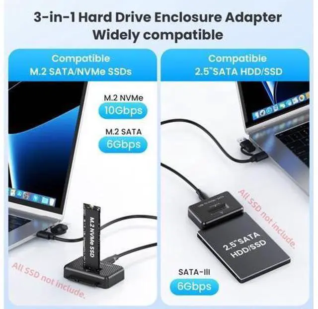 Alt view image 3 of 5 - USB 3.0 USB-C Type-C to Dual NVME M-Key M.2 NGFF & SATA 2.5 Inch SSD Combo Docking Vertical External PCBA Case Enclosure