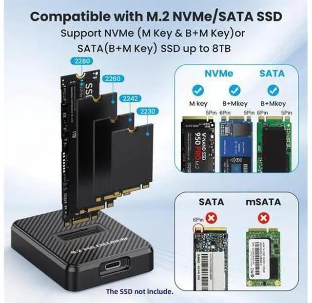 Alt view image 7 of 7 - USB 3.0 USB-C Type-C to NVME M-Key M.2 NGFF SATA SSD Docking Vertical External PCBA Case Enclosure RTL9210B Chipset