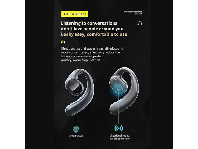 Alt view image 2 of 5 - Wireless Bone Conduction Earbuds, 56H Playback, IPX Waterproof, Bluetooth 5.3 Ear Clip Headphones for Sports