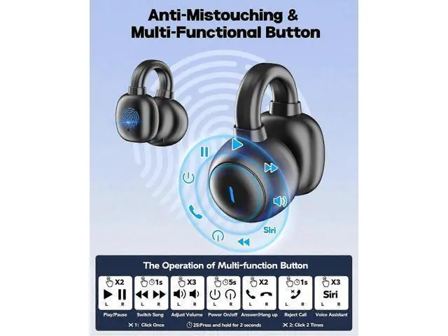 Alt view image 3 of 5 - Wireless Bone Conduction Headphones Bluetooth 5.3, 42H Playtime, Open-Ear Clip Design for Running & Exercise (Black)